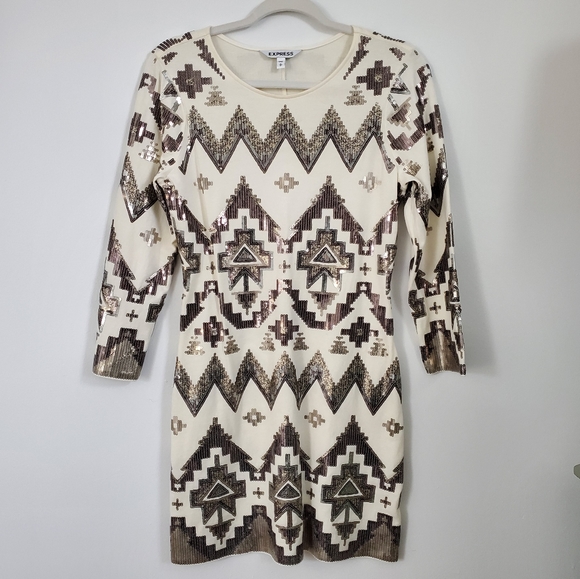 Express Off-white Sequin Dress | M - Picture 3 of 8